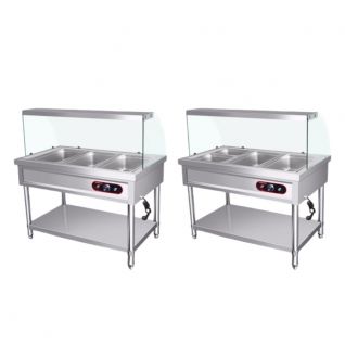 customizable glass covered stainless steel food warming counter